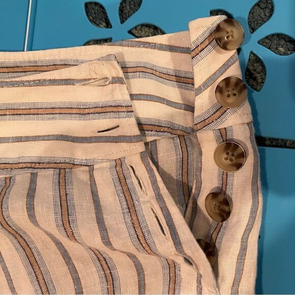 Lou & Grey SZ 0 Wide Leg 100% Linen Pants White Blue Minimalist Capsule Wardrobe - Picture 4 of 9